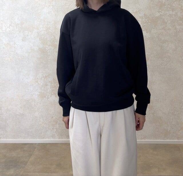 ユニクロスウェットオーバーサイズプルパーカ ユニクロスウェットオーバーサイズプルパーカSサイズの着丈感