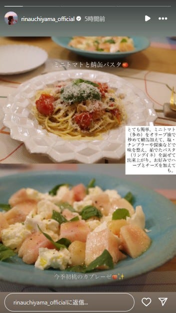 内山理名Instagramストーリーズより