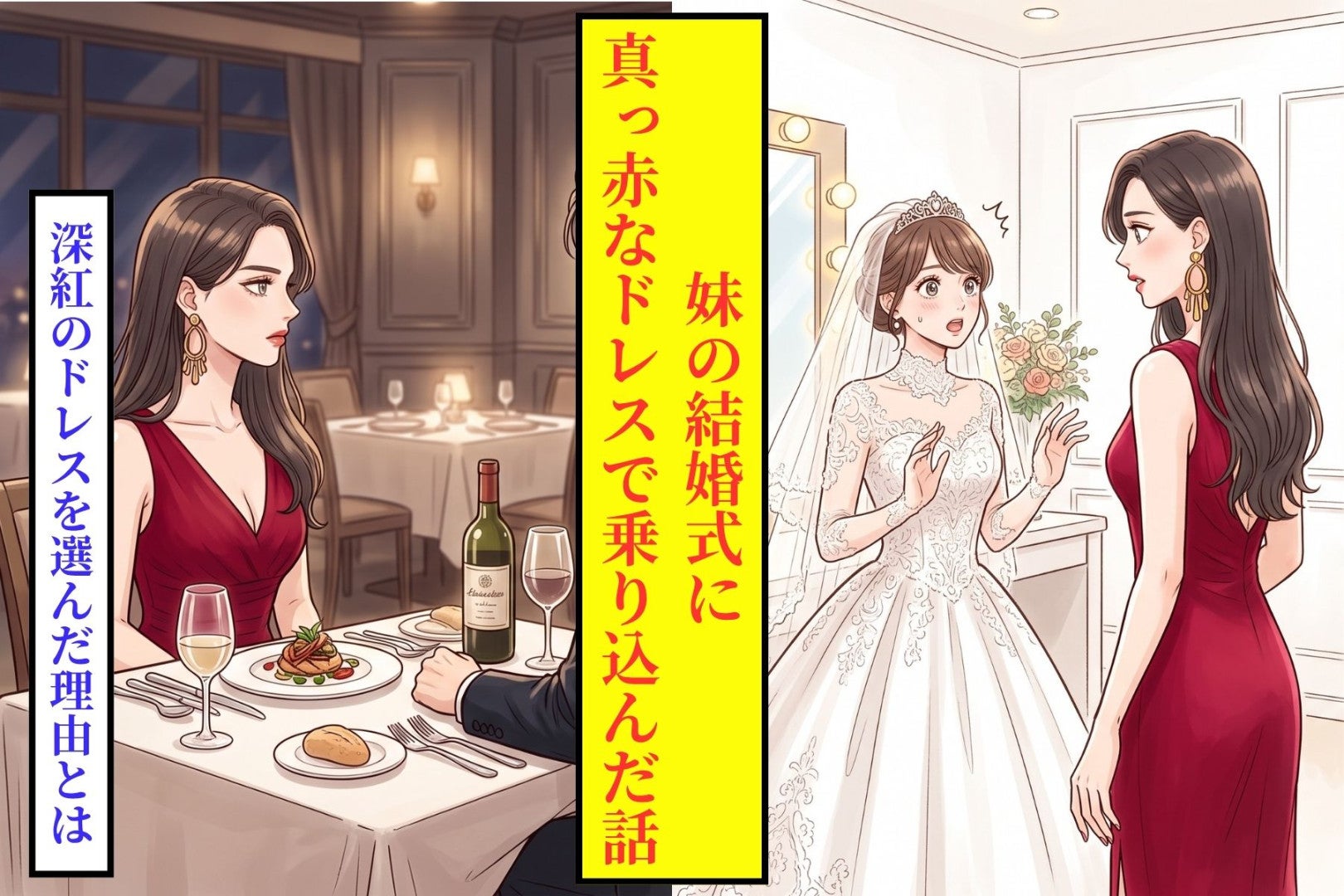 妹の結婚式に真紅のドレスで乗り込んだ私の気持ちを、母は見透かしていた