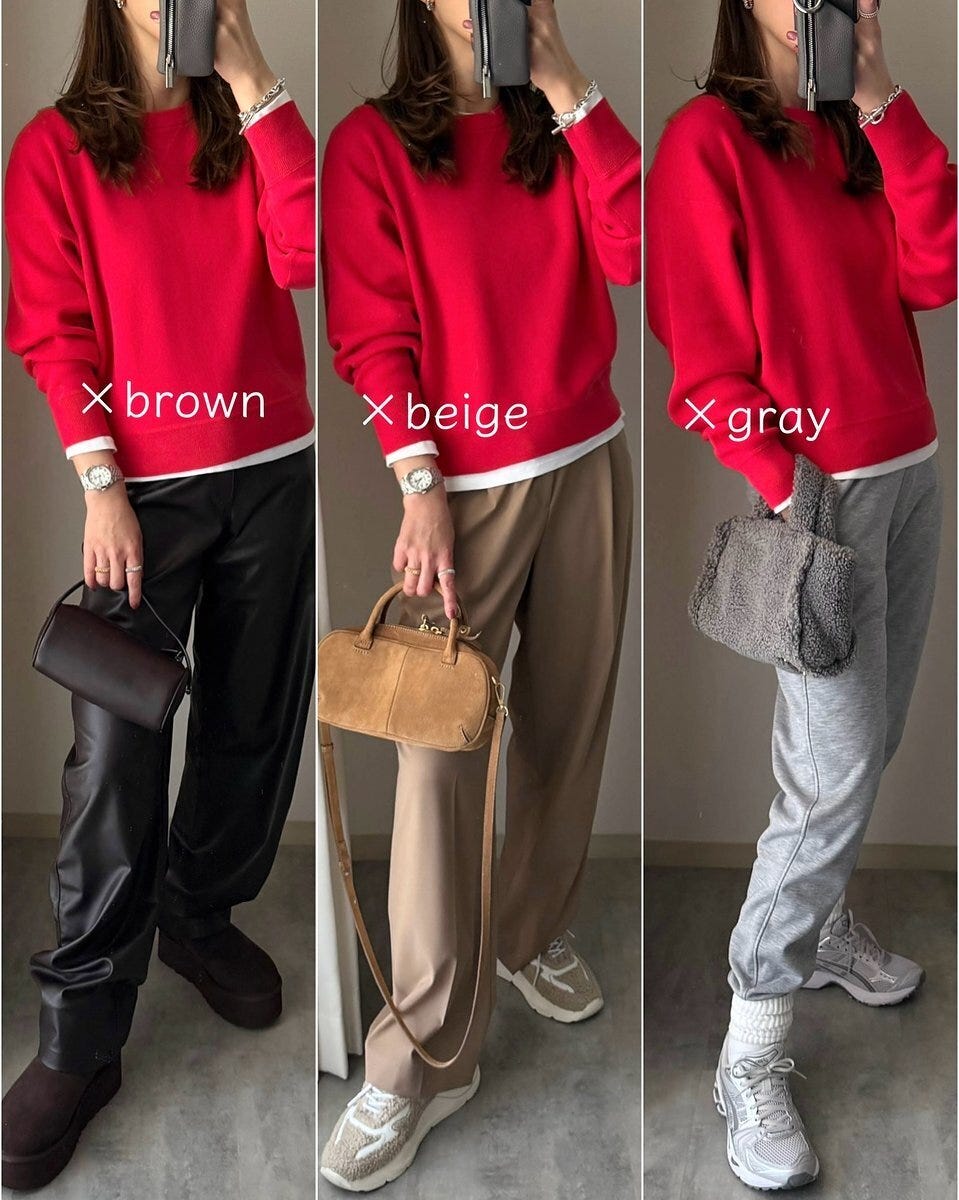 ユニクロのスムースコットンクルーネックセーターのコーデ1