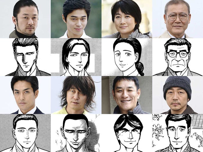 キャストと原作キャラクターの対比 (C)映画「寄生獣」製作委員会