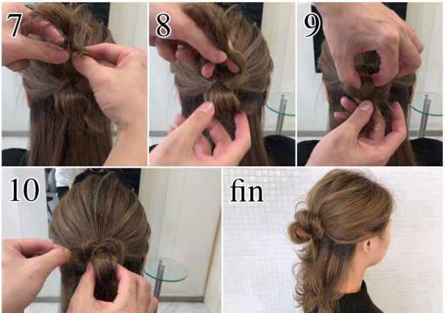 毛量が多くても膨らんで見えない ゴムだけでできる ミディアムヘアのお団子セミアップ モデルプレス