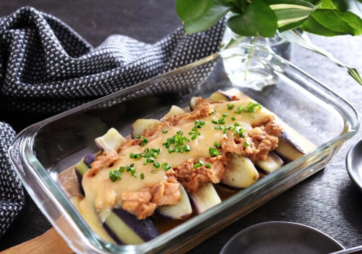 茄子とチーズのツナ味噌レンジ蒸し