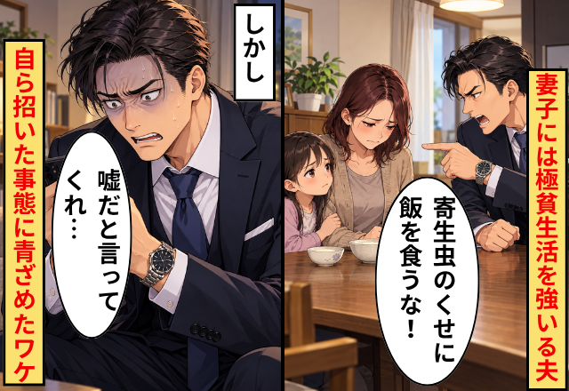 「寄生虫のくせに飯を食うな」妻子には極貧生活を強いる夫。しかし⇒夫「嘘だと言ってくれ…」自ら招いた事態に青ざめたワケ