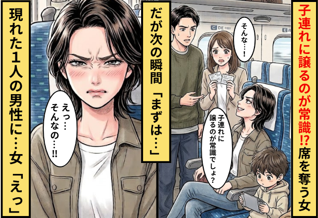 「子連れに譲るのが常識」指定席を奪う女！だが次の瞬間「まずは…」現れた1人の男性に…女「えっ」