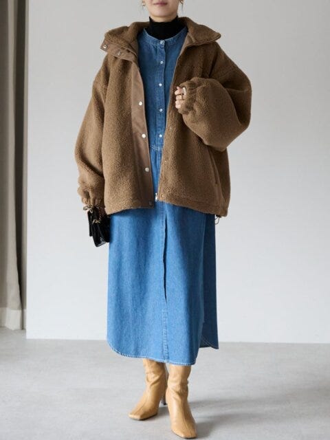 2025冬大人女性ボアブルゾン大人かわいいカジュアルコーデ