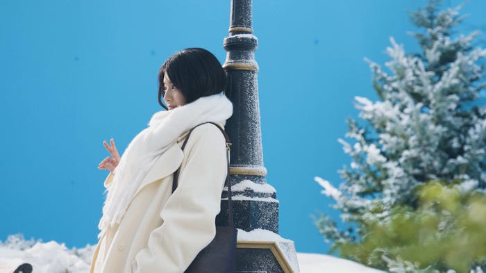 出口夏希/メルティーキッス新CM「冬の待ち合わせ」篇メイキングカット(提供写真)