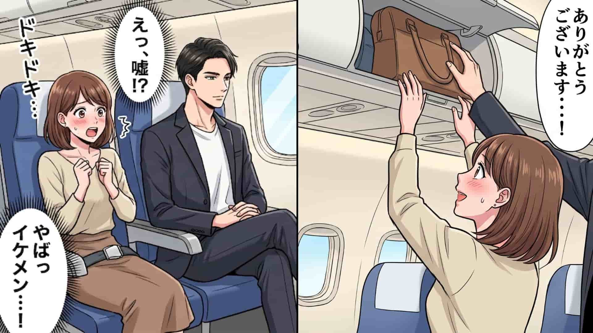 【出張エピ】機内で隣に座ったのはイケメン男性♡ しかし、客室乗務員に対して【まさかの態度】を！？主人公はドン引きで...！