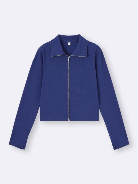 リブダブルジップカーディガン 2025gu冬キレイ色リブダブルジップカーディガン