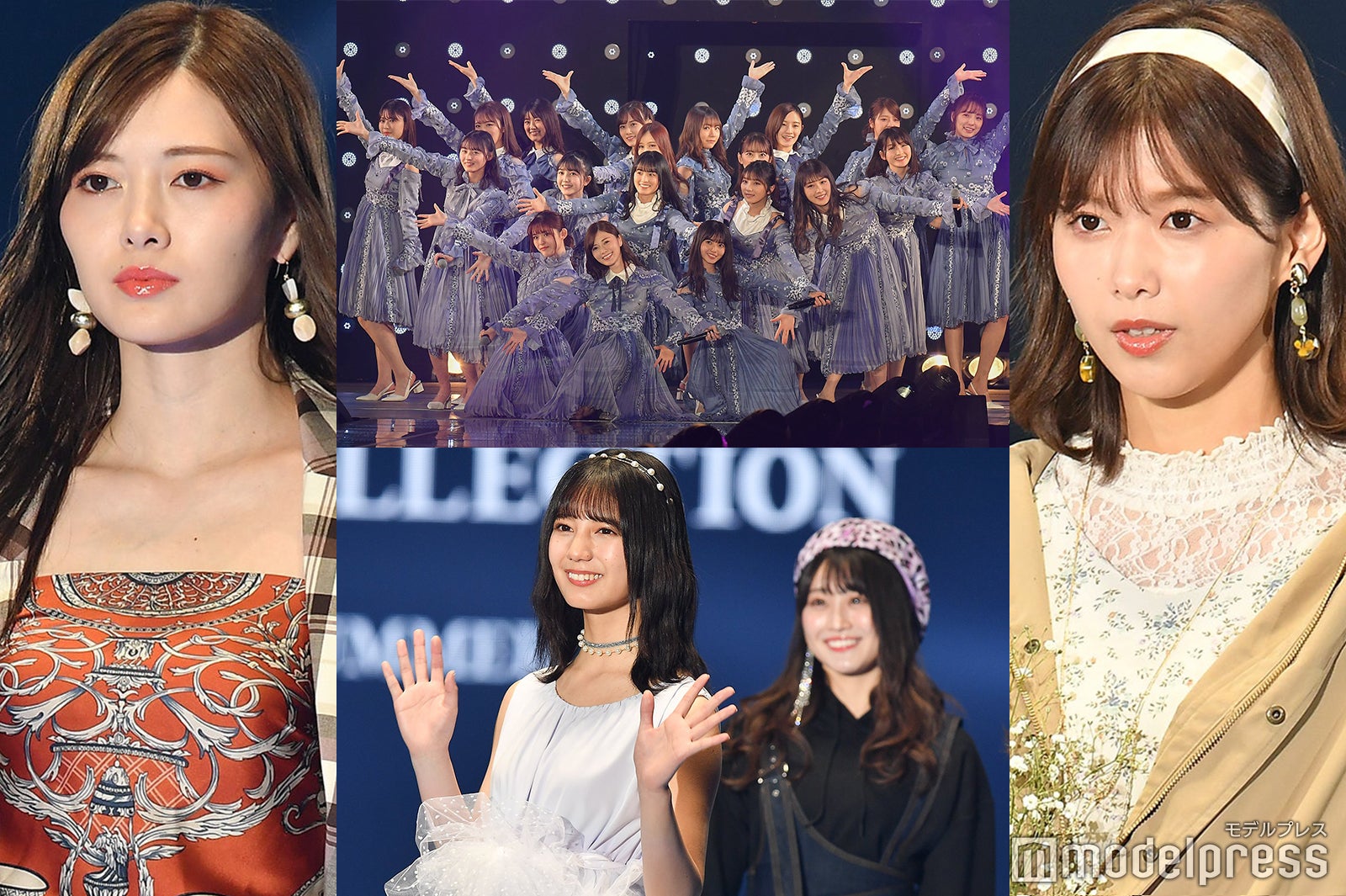 （左から時計回りに）白石麻衣、乃木坂46、渡邉理佐、小坂菜緒 （C）モデルプレス