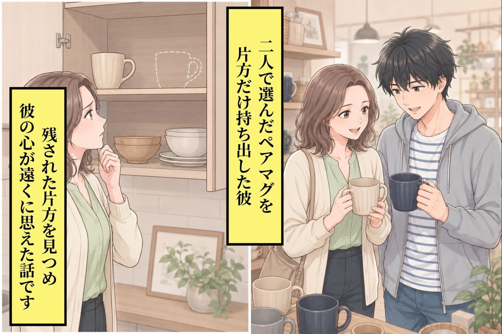 二人で選んだペアマグを片方だけ持ち出した彼。残されたマグカップを見つめ、彼の心が遠くに思えた話