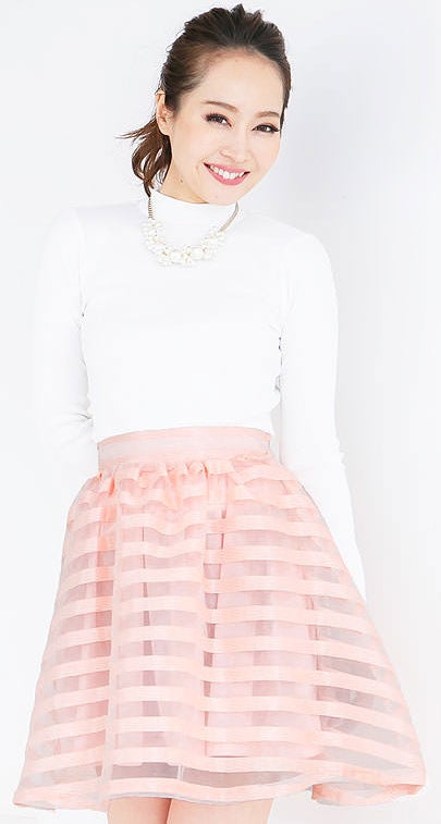 ウエストゴム☆シャドーボーダーオーガンジーフレアスカート「神戸レタス」2790円（税込）