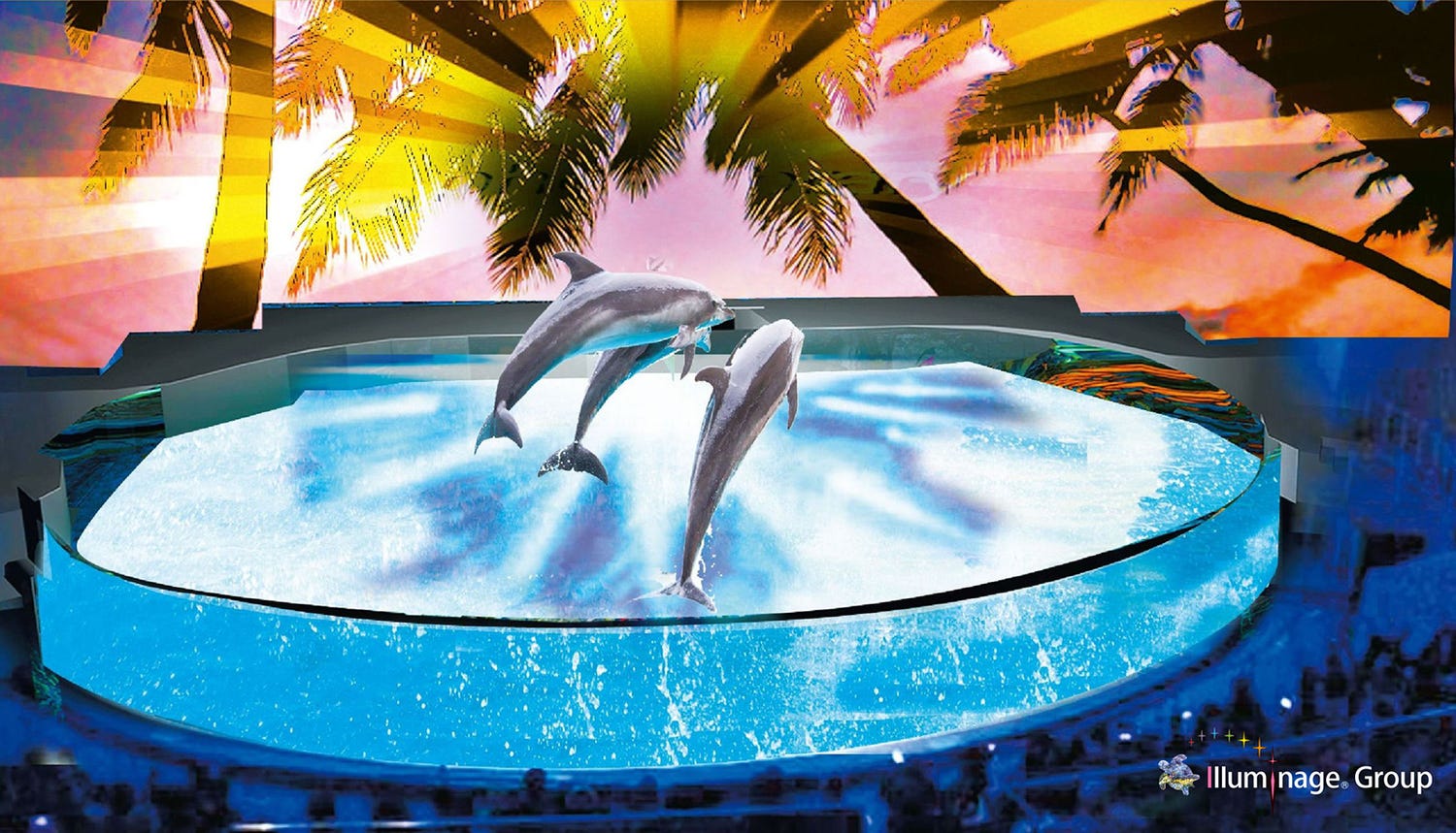 ハワイアンな夏限定イルミを点灯 神戸の水族館が幻想的な空間に