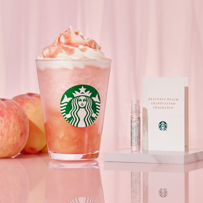 SNS企画:スターバックス公式X(Twitter)アカウント(@Starbucks_J)をフォローし、同アカウントから「#ヘブンリーピーチフラペチーノ®」への期待感をつけて投稿をリポストすると、抽選で合計30名に「ヘブンリー ピーチ フラペチーノ フレグランス」2mlをプレゼント(提供写真)