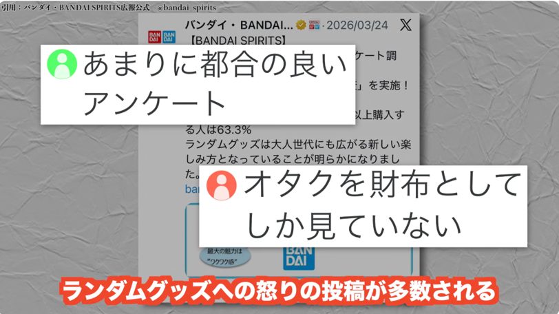 9割が「嫌い」なのに「魅力はワクワク感」と発表、バンダイのランダムグッズ調査が炎上