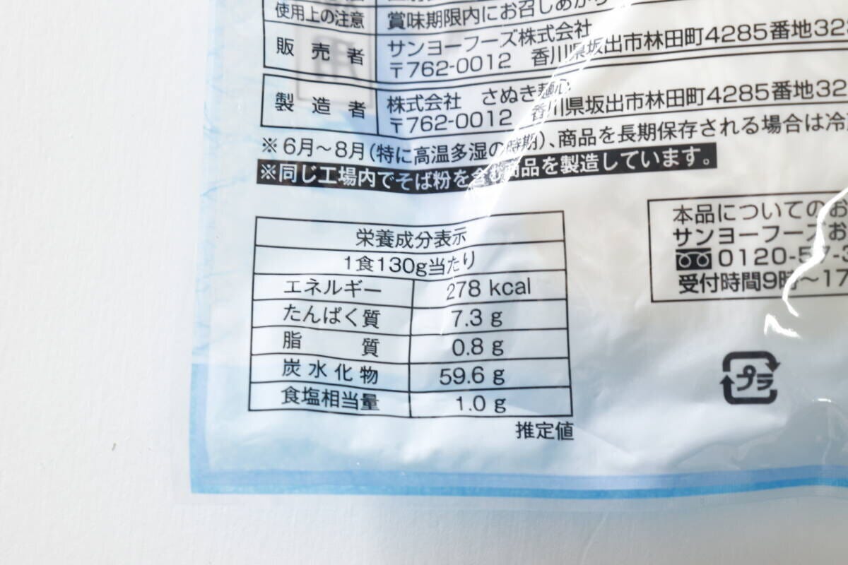 商品の栄養成分表示と販売者情報が書かれたパッケージ裏面 商品の栄養成分表示と販売者情報が書かれたパッケージ裏面