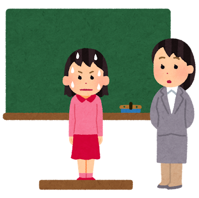 壇上で緊張している生徒のイラスト(女子)