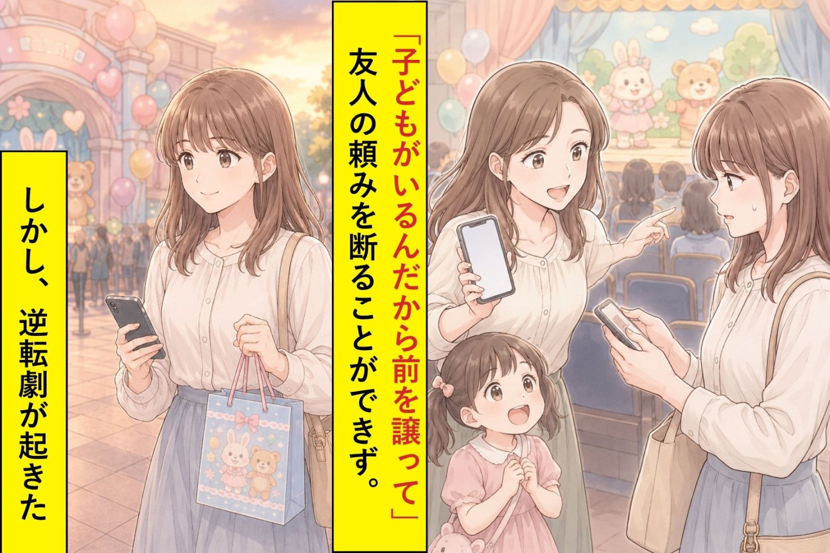 「子どもがいるんだから前を譲って」と迫った友人→入場口で係員が確かめた画面に、列の空気が一変した