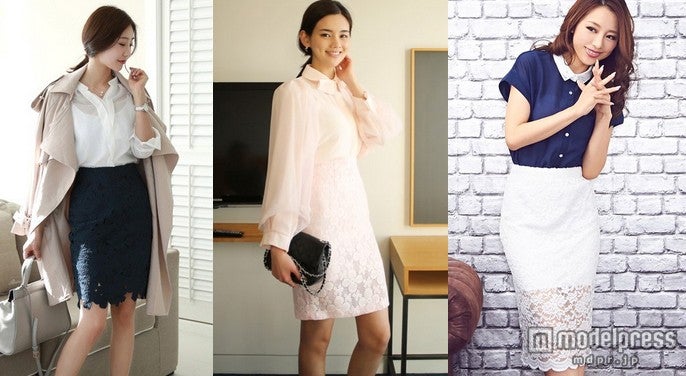 フェミニンな春到来、レーススカートコーデ3選／画像提供：左から「ENVYLOOK」、「OGAGE JAPAN」、「夢展望」【モデルプレス】