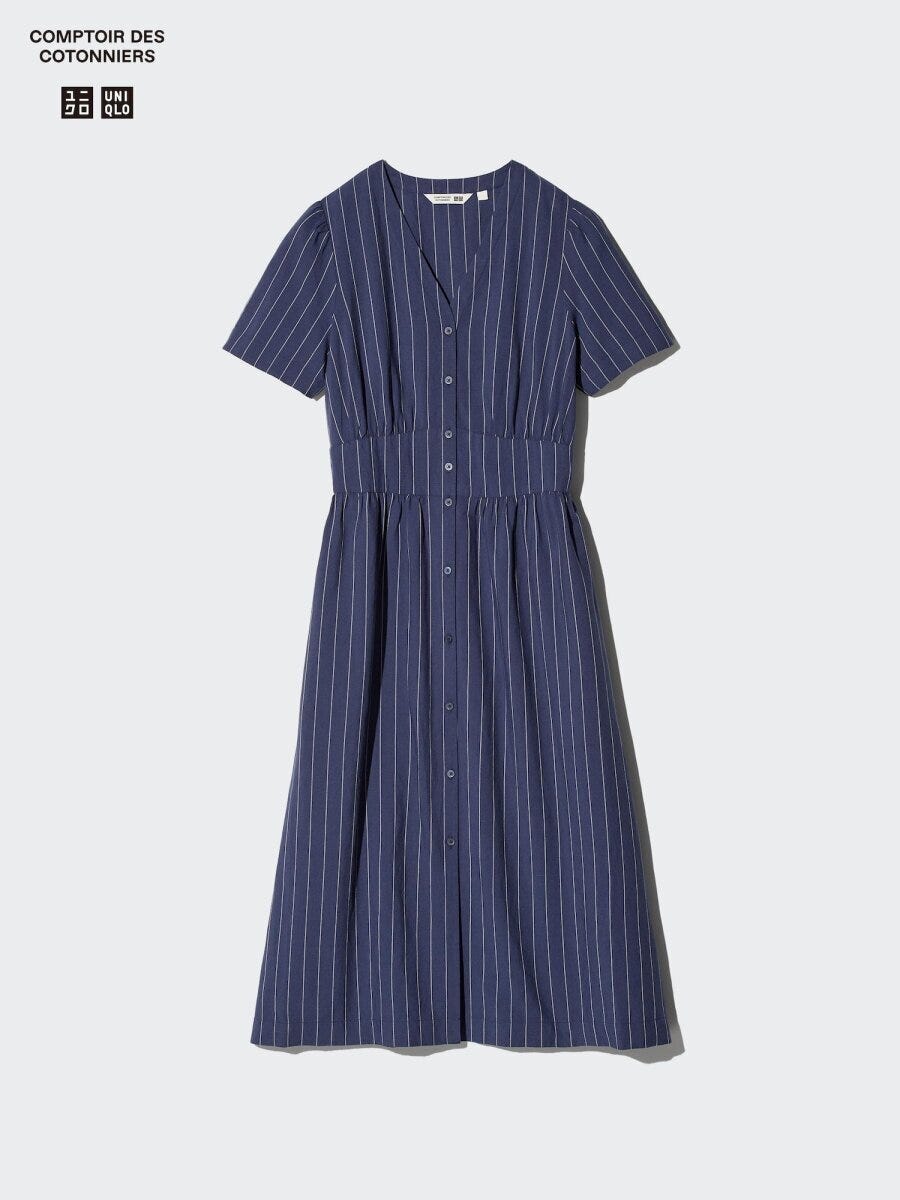 リネンブレンドVネックワンピース 2026春夏ユニクロ大人女性コラボリネンブレンドVネックワンピース