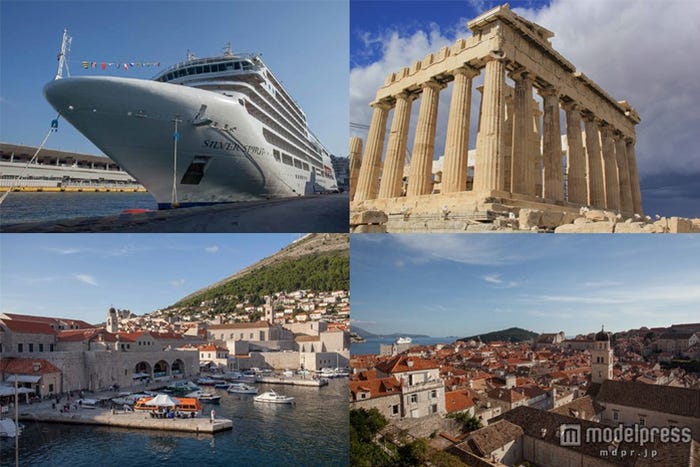 “エーゲ海~アドリア海の絶景”(左上時計回り)豪華客船・シルバー・スピリット、パルテノン神殿(アテネ)、ドゥブロヴニク旧市街、ドゥブロヴニクの旧港「Sette mari(セッテ・マーリ)」vol.2より(画像提供:晋遊舎)