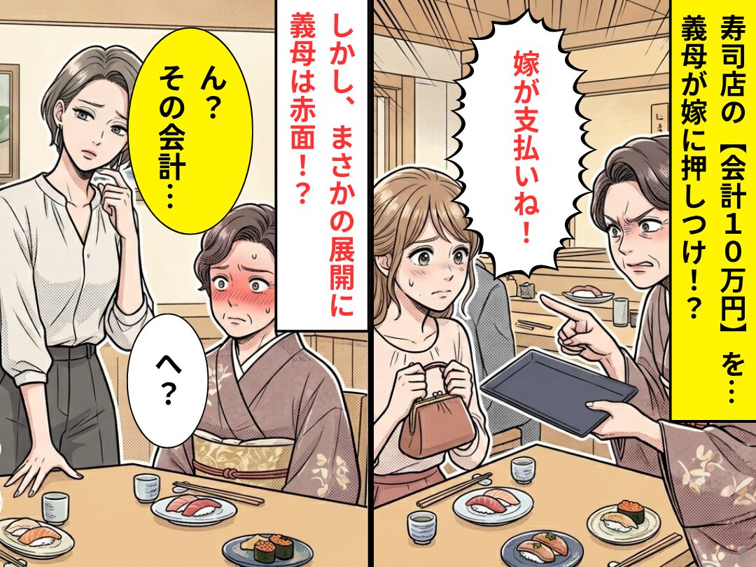 寿司店の【会計10万円】を…義母「嫁が支払いね！」しかし⇒「ん？その会計…」まさかの展開に、義母「へ？」