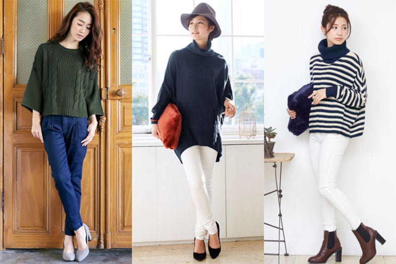 ゆるっと感が可愛い！「ポンチョ風ニット」で旬な着こなし