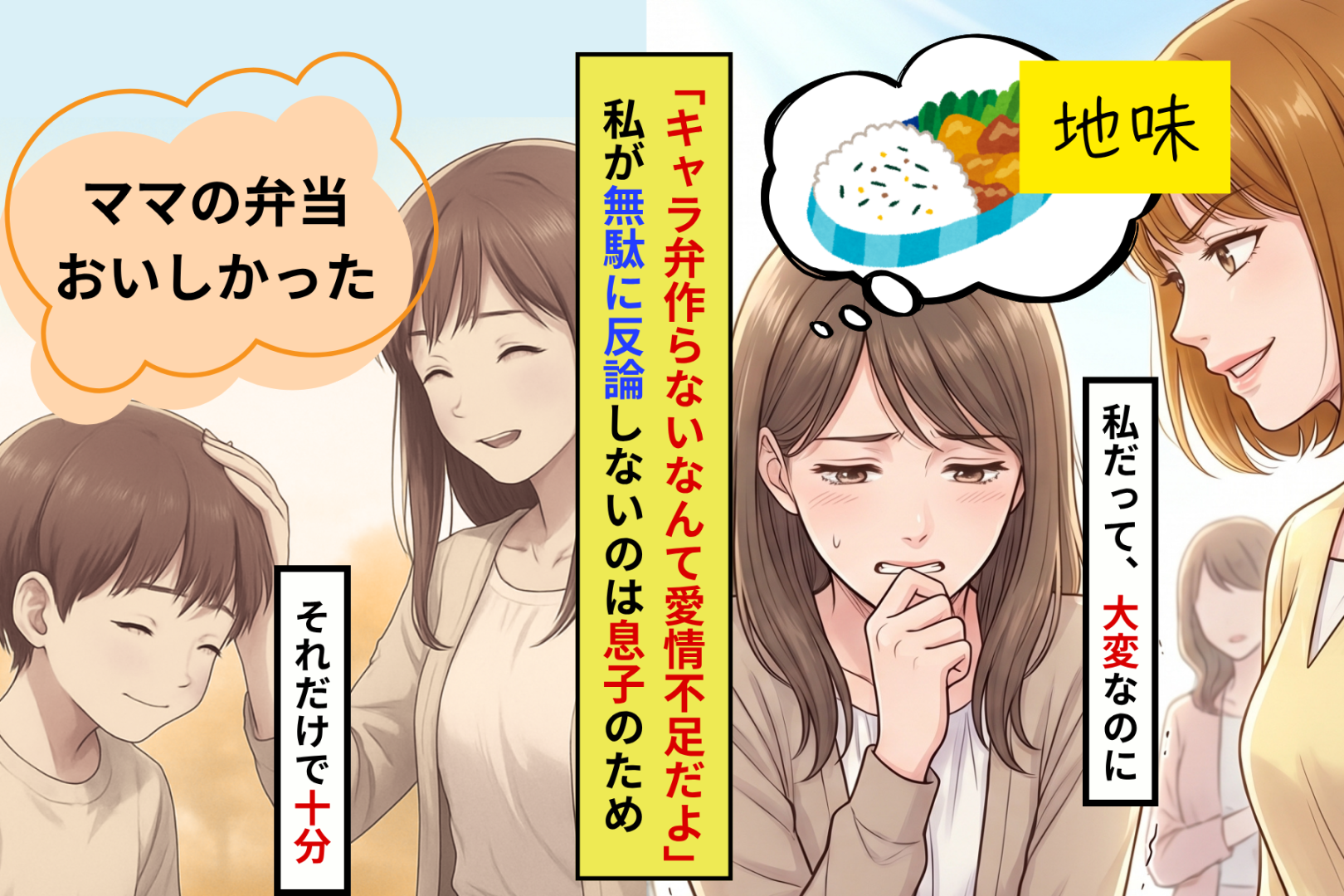「キャラ弁作らないなんて愛情不足だよ」とマウントを取るママ友に、私がずっと黙っていた理由