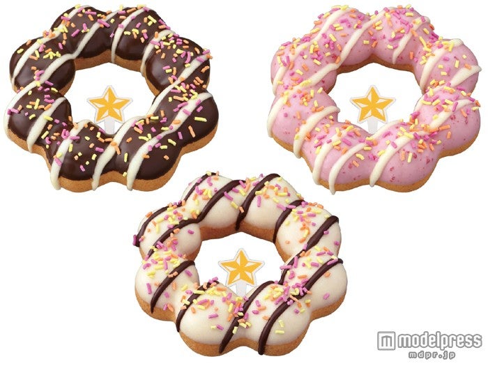 ポン・デ・リース　チョコ（左上）、ポン・デ・リース　ストロベリー（右上）、ポン・デ・リース　ホワイトチョコ（下）