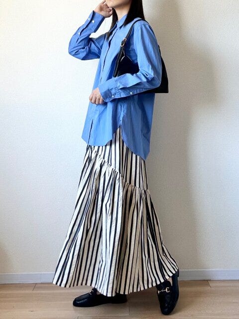 ユニクロ　コットンシャツ　コーデ