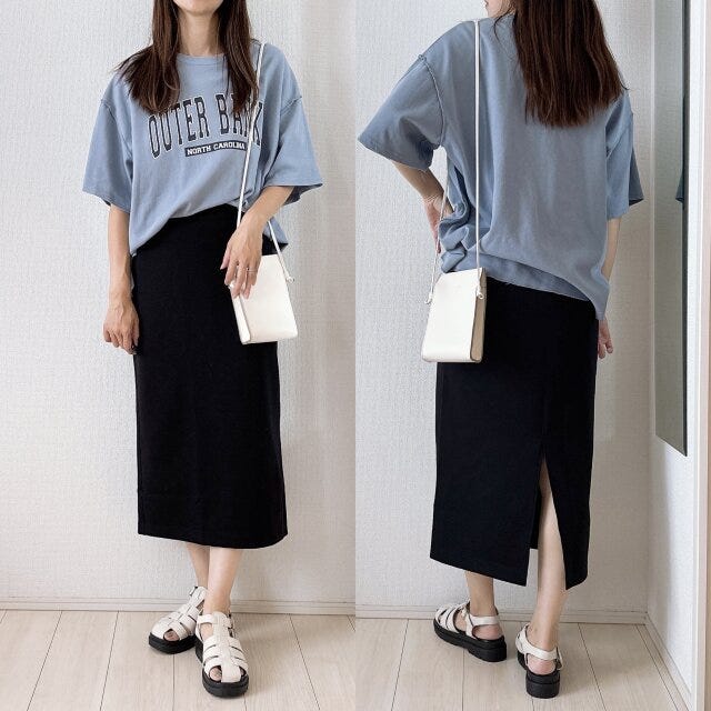 ユニクロ　ドライスウェットナローマキシスカート　コーデ
