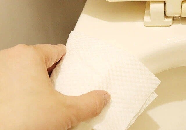 ダイソーの除菌＋防汚流せるトイレクリーナーで掃除する様子