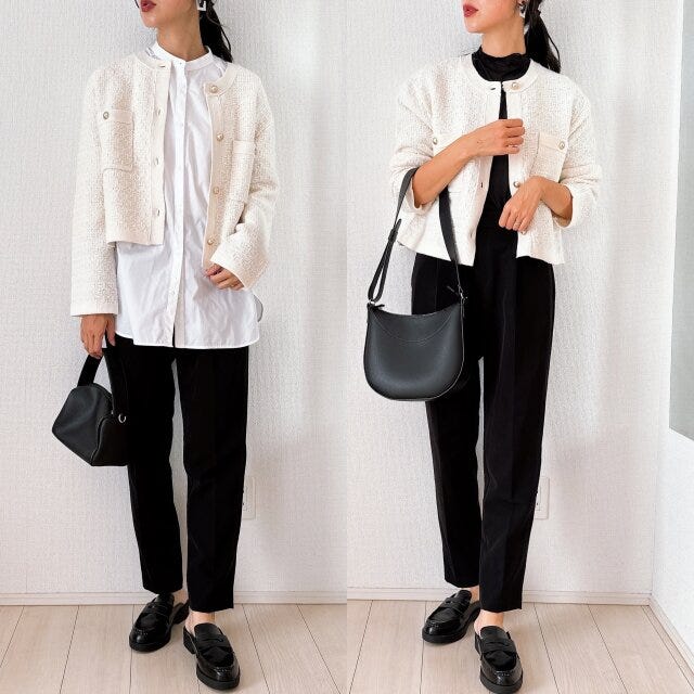 GU　ダブルポケットニットジャケット　テーパードパンツ　コーデ