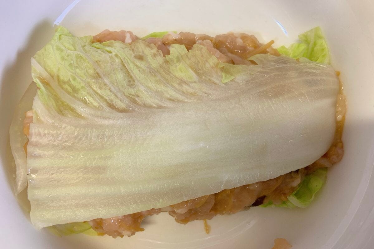 家事ヤロウ「木村拓哉のきのこ入りつくねと白菜の重ね蒸し」