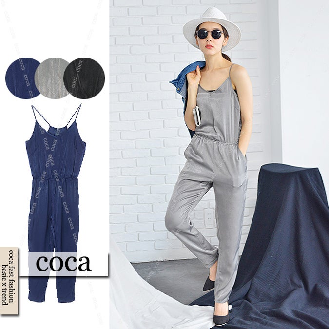 サテン風素材の肩紐細めオールインワン「coca」3,990円(税込)