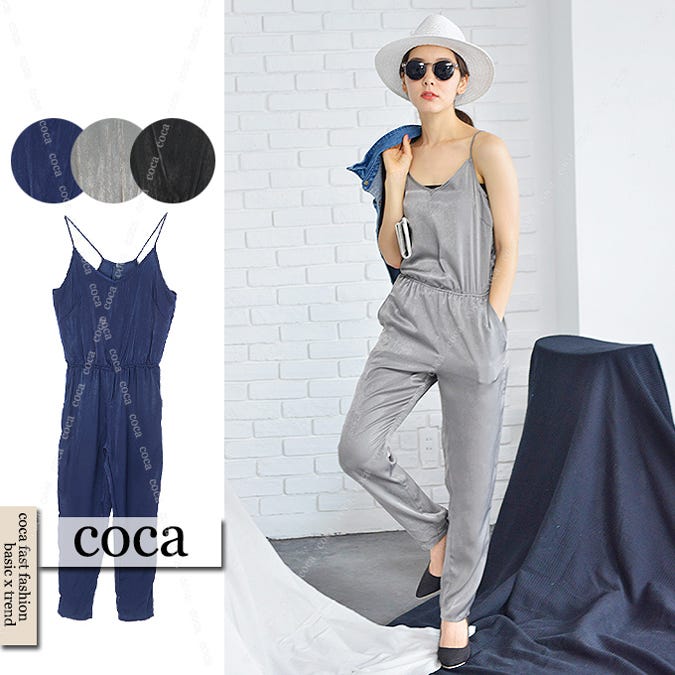 サテン風素材の肩紐細めオールインワン「coca」3,990円(税込)