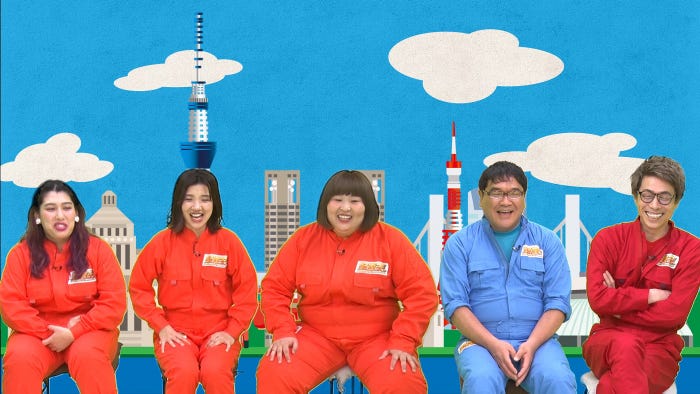 (左から)ゆめっち、福田麻貴、かなで、カンニング竹山、田村淳 (C)フジテレビ