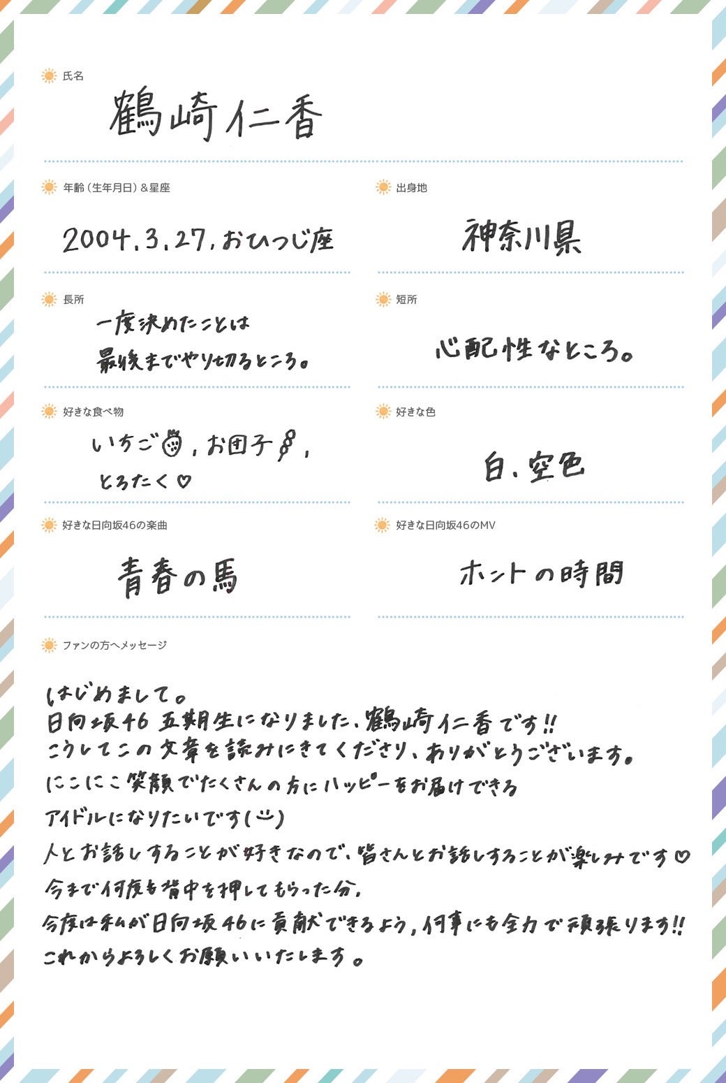 鶴崎仁香プロフィール（提供写真）