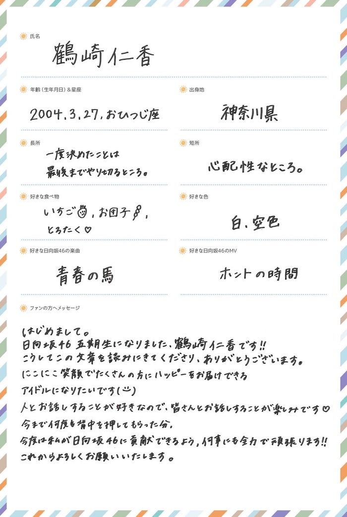 鶴崎仁香プロフィール(提供写真)