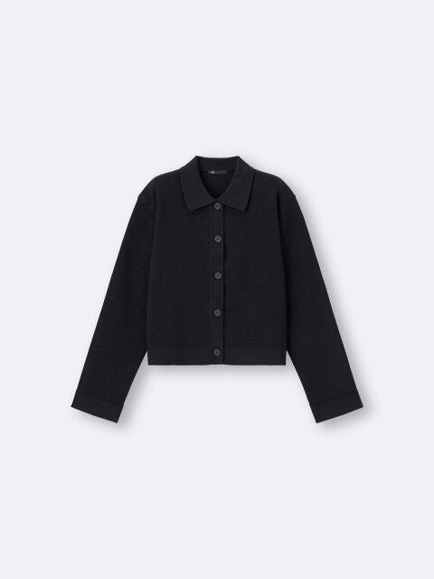 2025gu大人女性おすすめ黒ミラノリブポロカーディガン