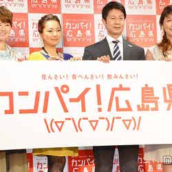 （左から）遠野なぎこ、三船美佳、湯崎英彦広島県知事、山本モナ