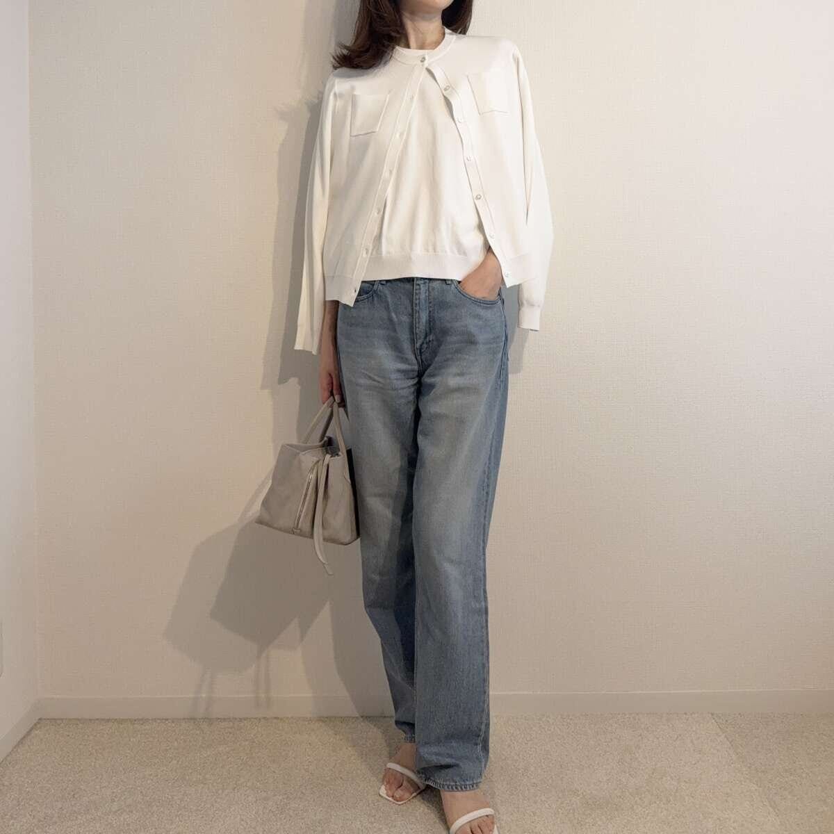 N.O.R.C　ハーフスリーブニット　カーディガン肩かけ　デニムコーデ