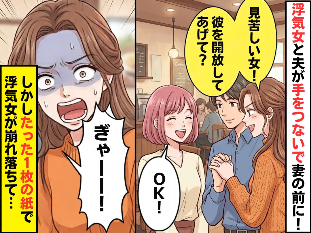 浮気女「見苦しい女！彼を開放してあげて？」妻「OK！」次の瞬間⇒「ぎゃーー！！」たった1枚の紙で、浮気女が崩れ落ちた話