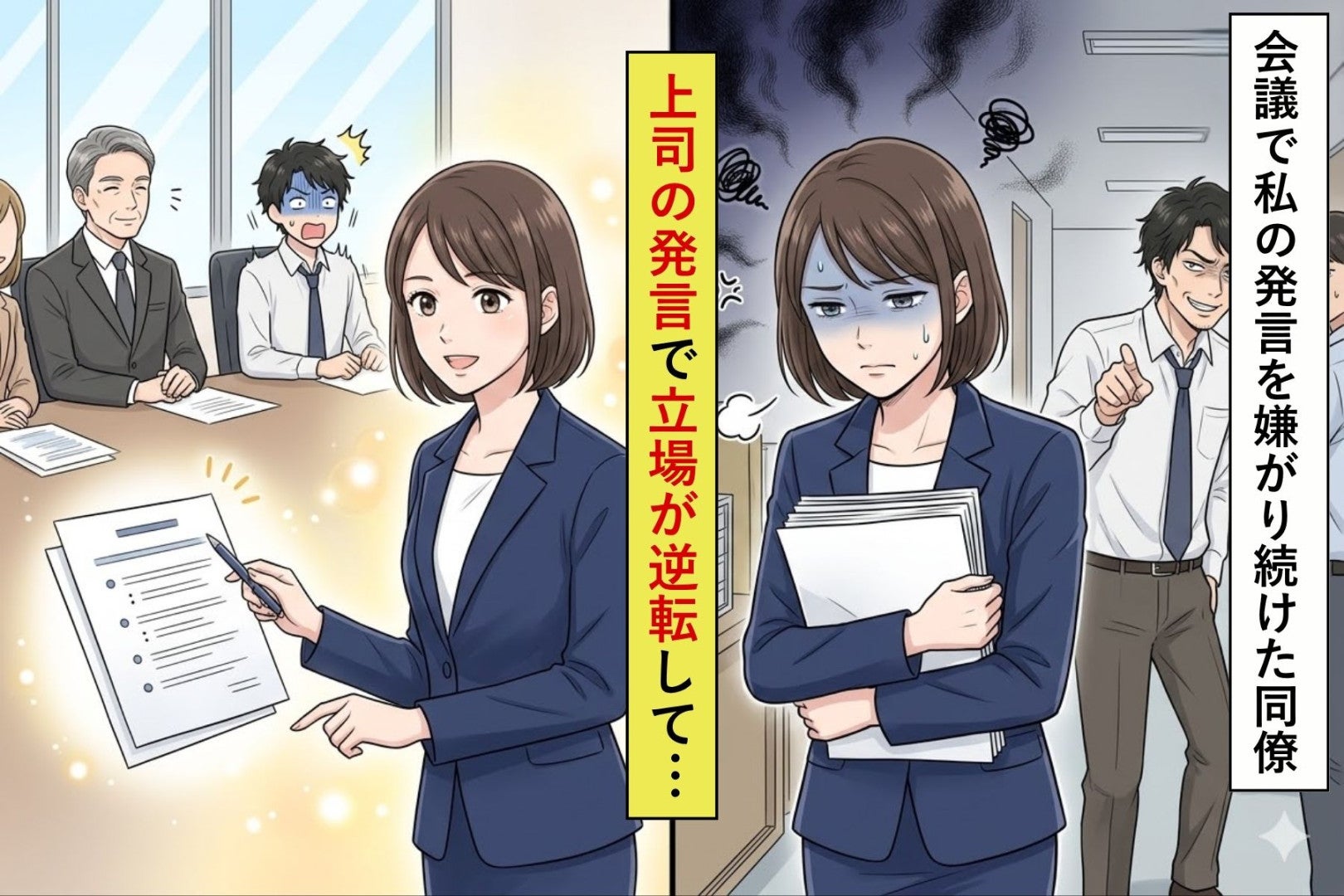 会議で私の発言を嫌がり続けた同僚→上司の発言で立場が逆転して...