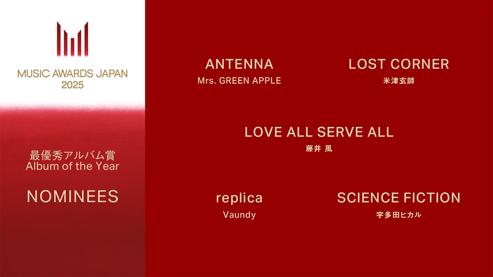 「MUSIC AWARDS JAPAN 2025」ノミネート：最優秀アルバム賞（提供写真）
