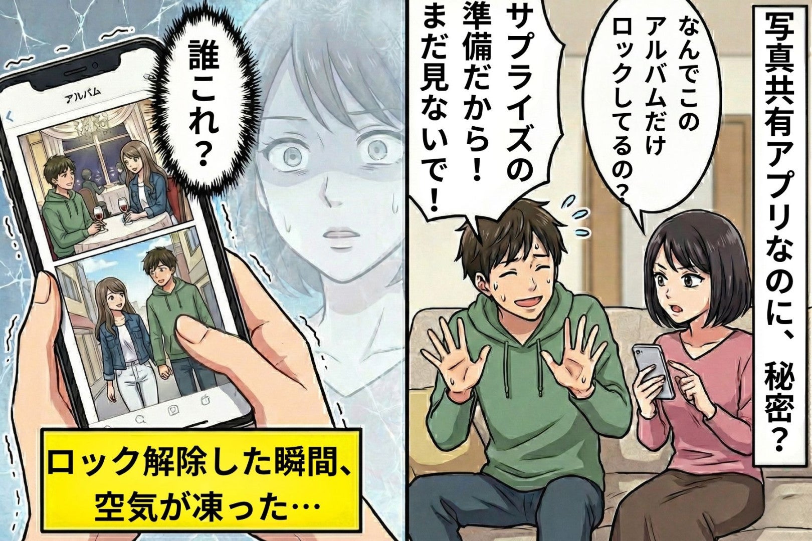 カップルで始めた写真アプリ、なぜか彼のアルバムだけロックが...→解除した瞬間、空気が凍った話