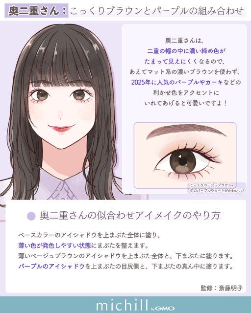 奥二重さん：こっくりブラウンとパープルの組み合わせ