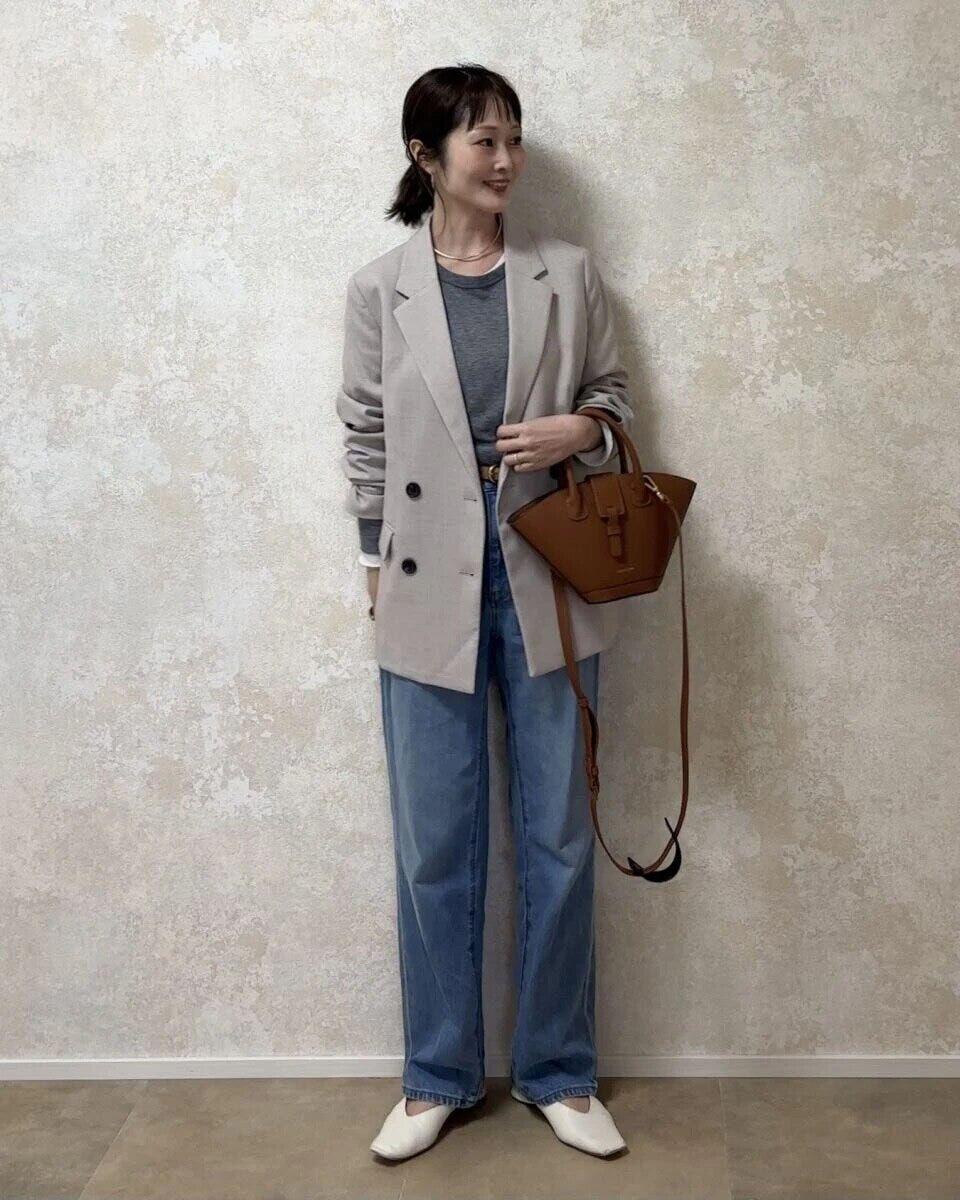 2026gu春ダブルブレストジャケットデニムカジュアルコーデ