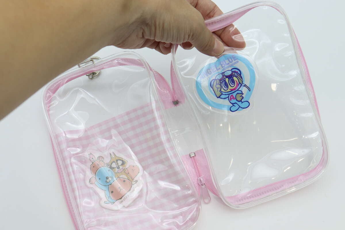 ギンガムチェック推し活ビニールポーチ（パープル、グリーン、ピンク）　グッズ収納