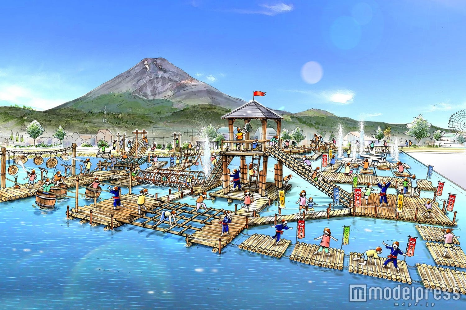 富士山2合目の遊園地「ぐりんぱ」に巨大水上アスレチックが誕生